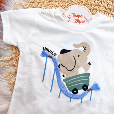 Conj. Camiseta Elefantinho "Uhull!!" e Bermuda - Off White e Verde